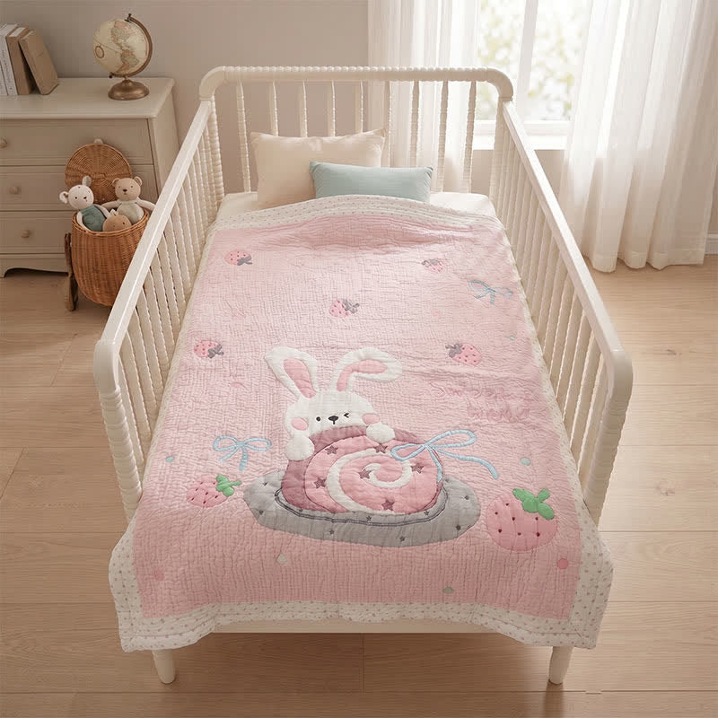 Pink Bunny Strawberry Lyocell Baby Blanket - image 2