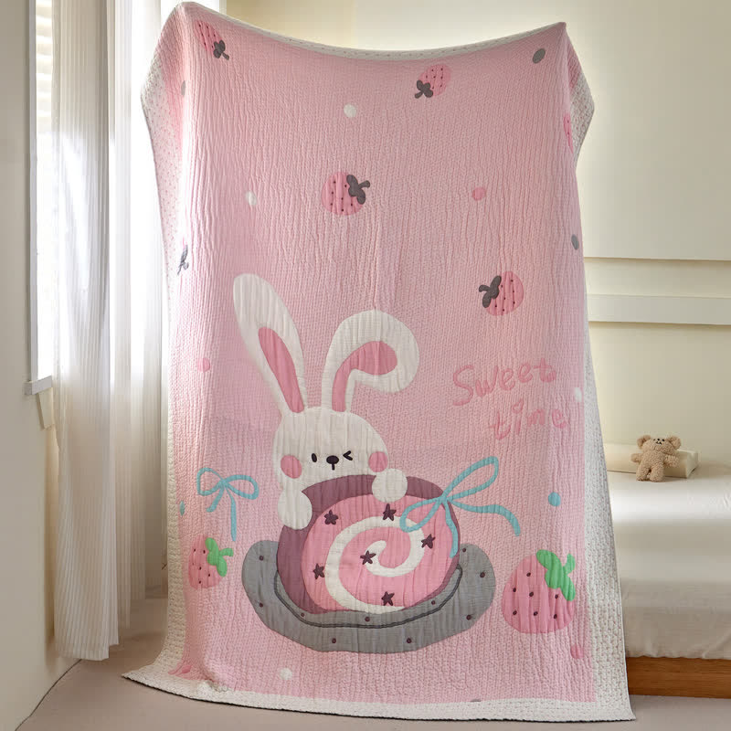 Pink Bunny Strawberry Lyocell Baby Blanket - image 6