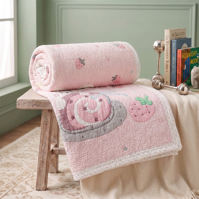 Pink Bunny Strawberry Lyocell Baby Blanket - image 3