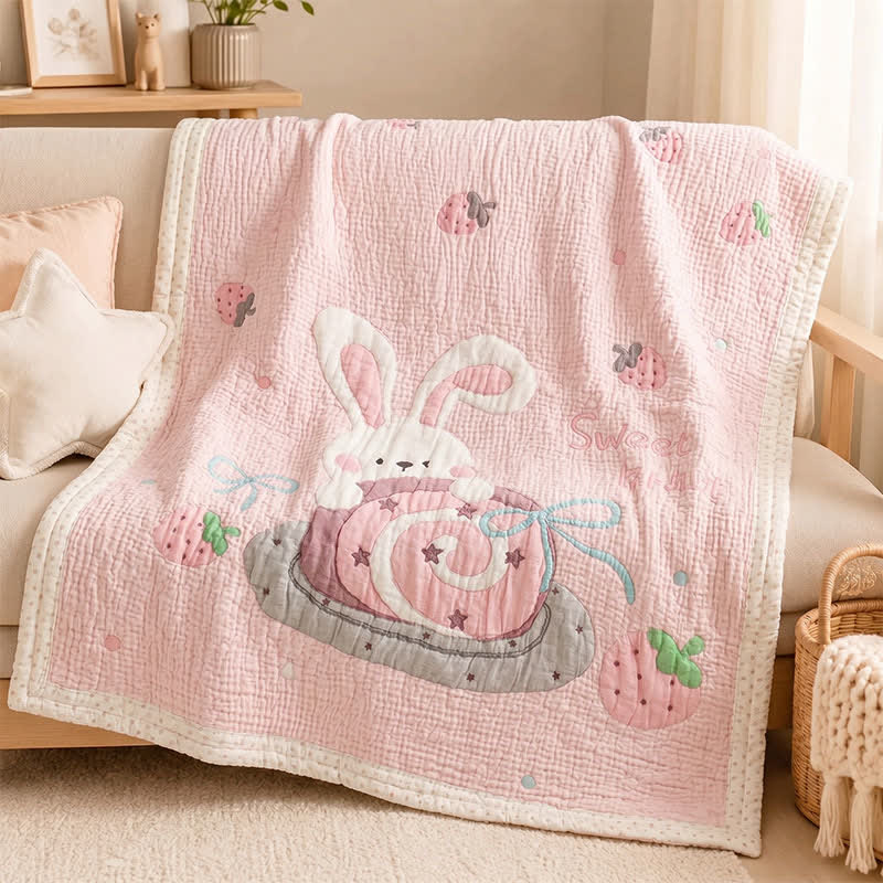Pink Bunny Strawberry Lyocell Baby Blanket - image 1