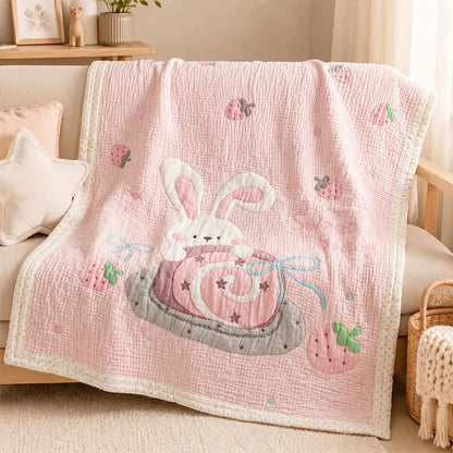 Pink Bunny Strawberry Lyocell Baby Blanket - image 1