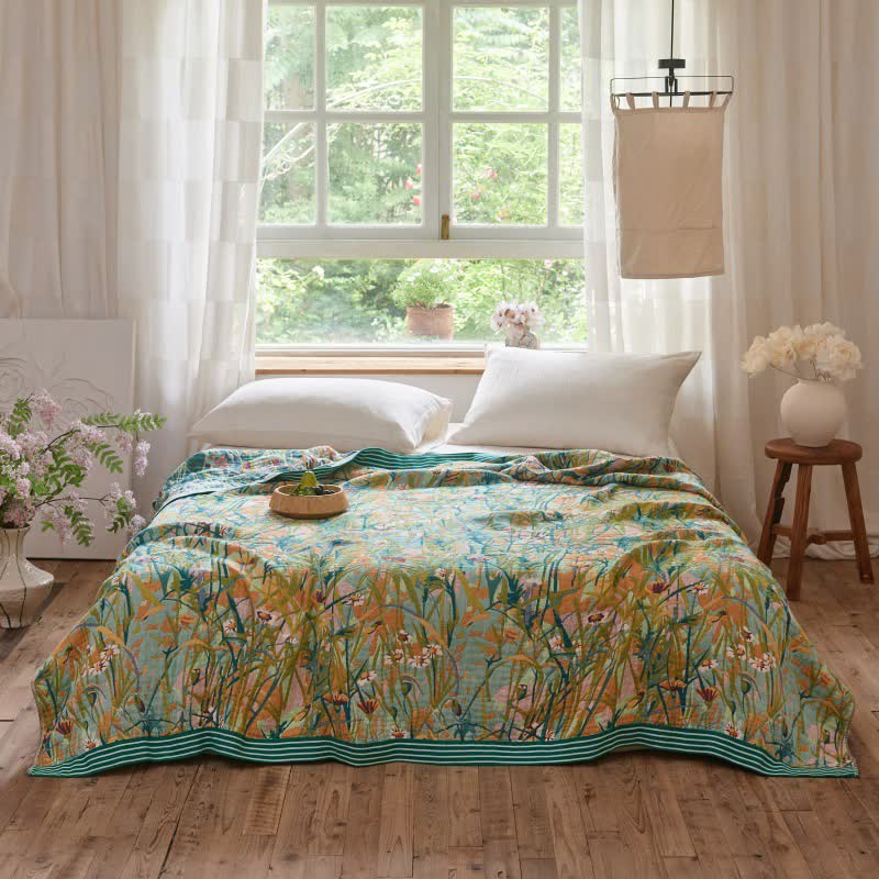 Vintage Iris Field Cotton Jacquard Blanket Quilt - King - image 1