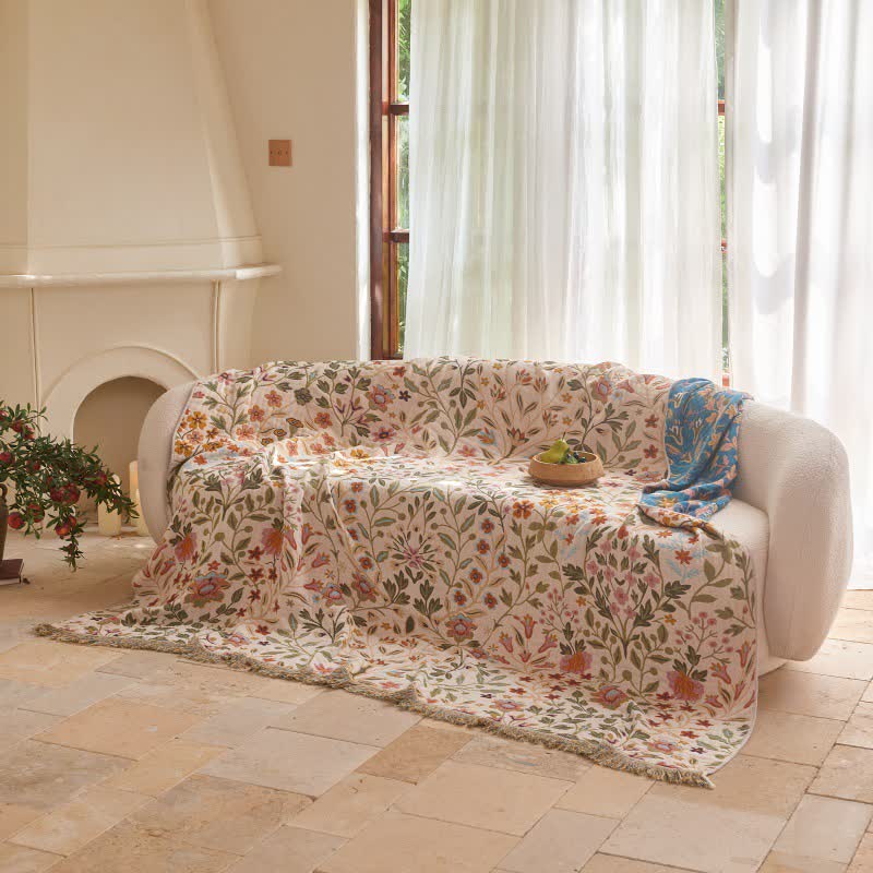 Floral Cotton Muslin Tassel Reversible Quilt - image 4