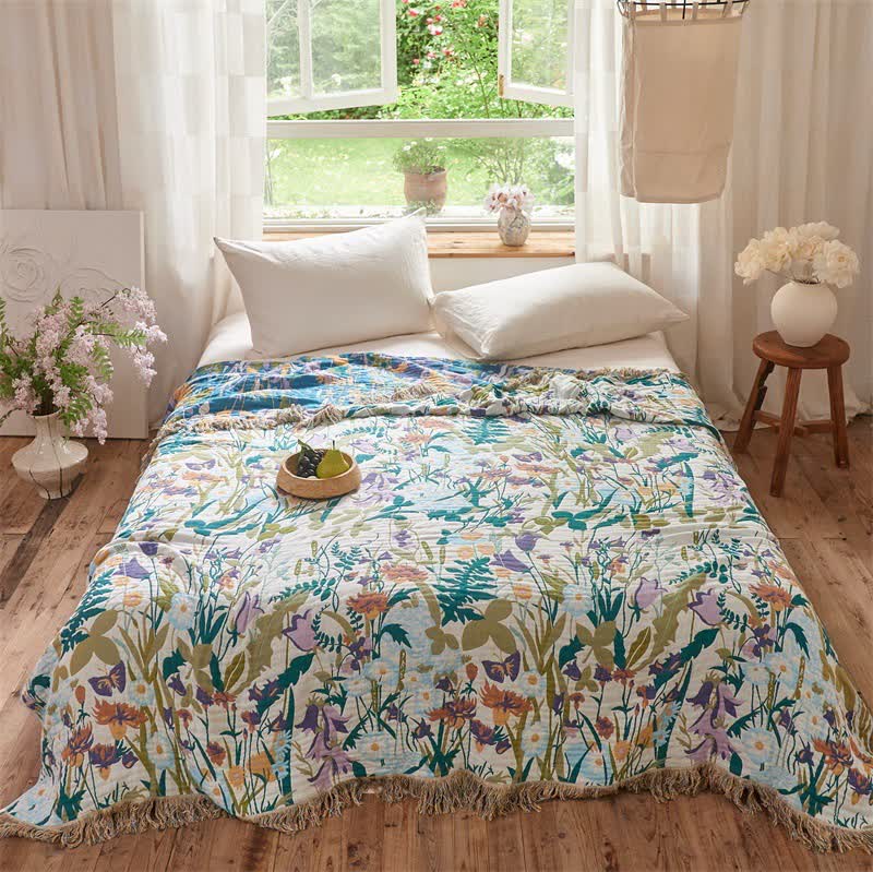 Muslin Botanical Tassel Reversible Blanket Quilt - King - image 2