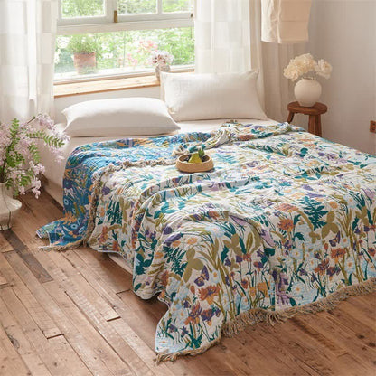 Muslin Botanical Tassel Reversible Blanket Quilt - image 3