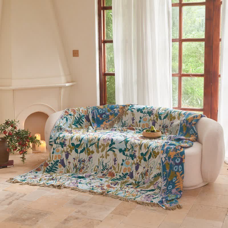 Muslin Botanical Tassel Reversible Blanket Quilt - image 4