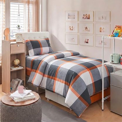 Modern Grey Plaid Twin XL Bedding Set - Twin XL - Gray & Orange Plaid - 3-Piece Duvet Set - image 0