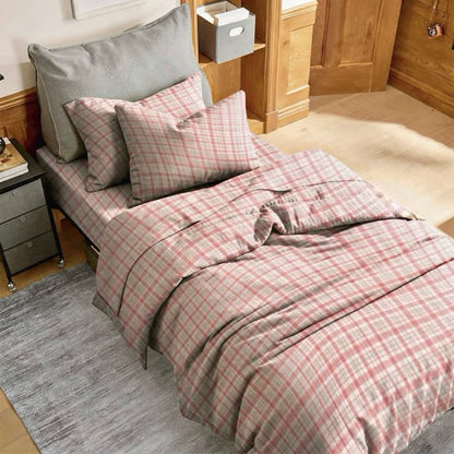 Soft Pink Plaid Twin XL Bedding Set - Pink - Twin XL - 3-Piece Duvet Set - image 0