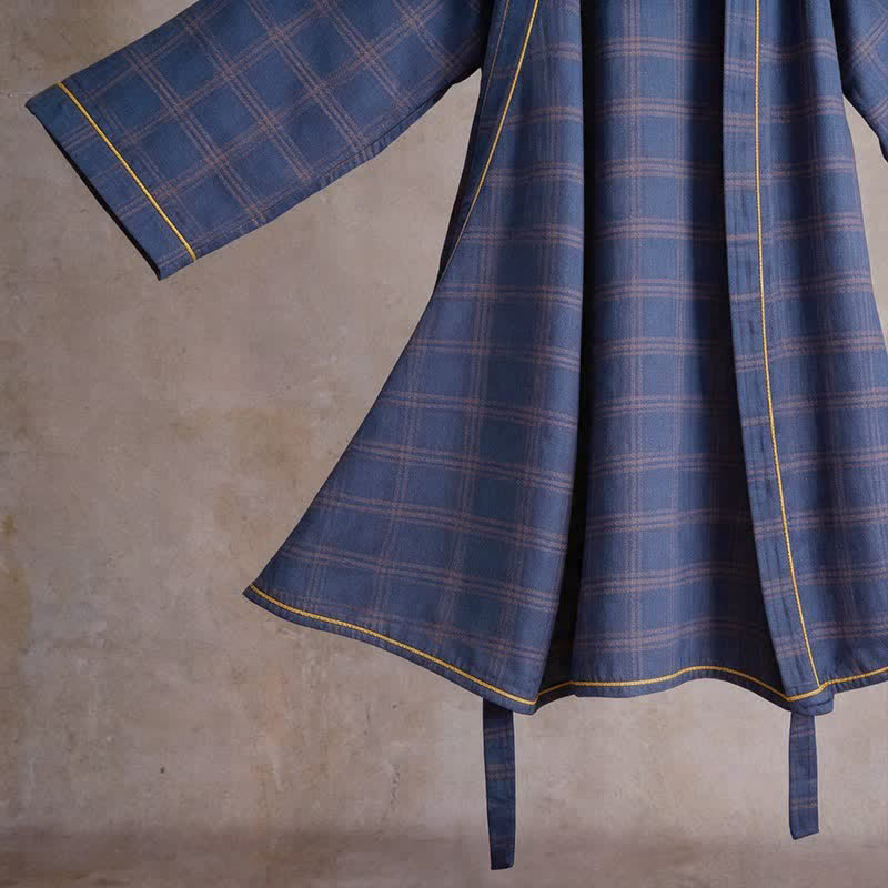 Unisex Style Plaid Cotton Bathrobe - image 5