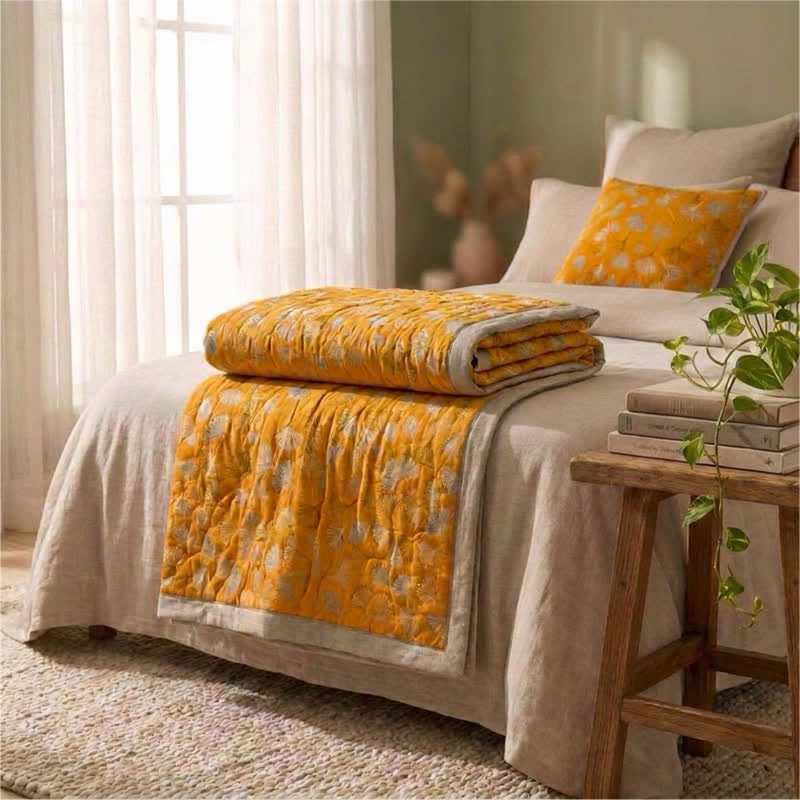 Golden Ginkgo Reversible Cotton Blanket - image 1