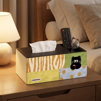 Playful Cat Patchwork Wooden Tissue Box Organizer - image 3