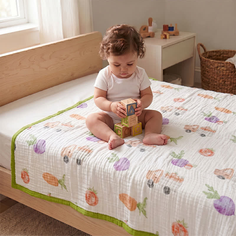 Garden Veggie Print Cotton Gauze Blanket - Multicolor - Queen - image 1