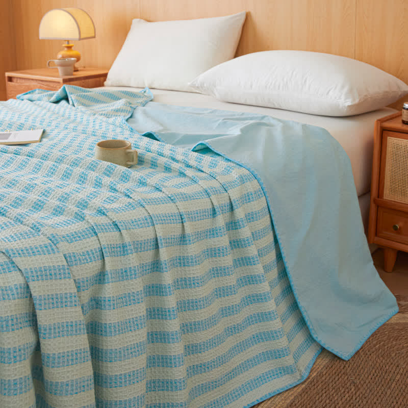 Textured Plaid Woven Bedspread with Scalloped Edge - Blue - 79" × 91" - image 0