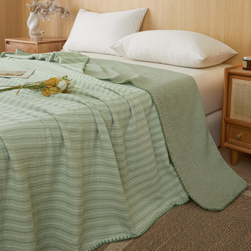Soft Stripe Reversible Cotton Bedspread - Thin Green Stripe - 79" × 91" - image 25