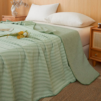 Soft Stripe Reversible Cotton Bedspread - Thin Green Stripe - 79" × 91" - image 25