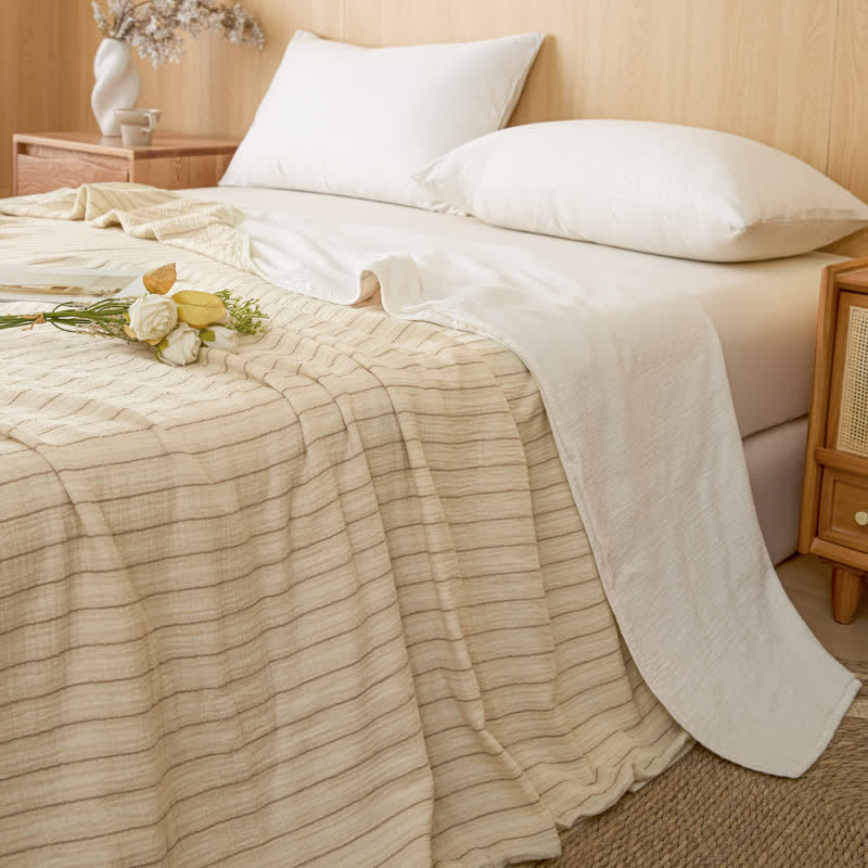 Soft Stripe Reversible Cotton Bedspread - Beige Stripe - 79" × 91" - image 30