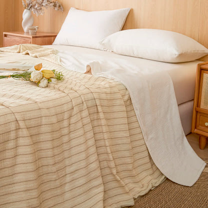 Soft Stripe Reversible Cotton Bedspread - Beige Stripe - 79" × 91" - image 30