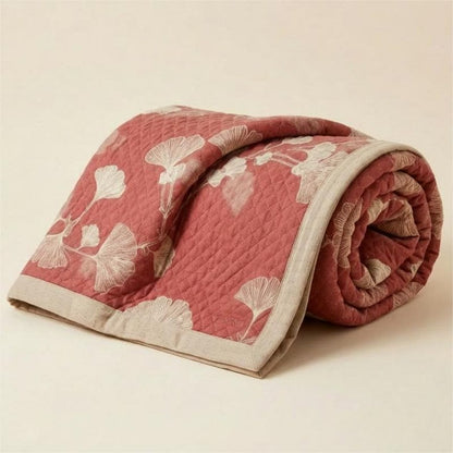 Red Ginkgo Leaf Pattern Cotton Blanket - image 8
