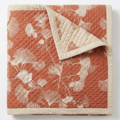 Red Ginkgo Leaf Pattern Cotton Blanket - image 7