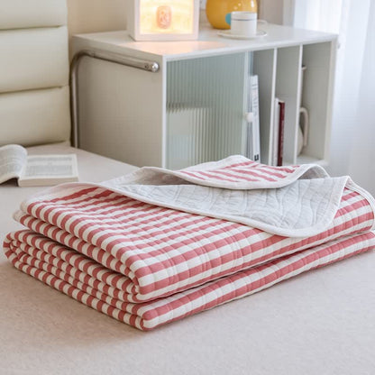 Blush Stripe Quilted Cotton Summer Quilt - Pink - 79" × 91" - image 4