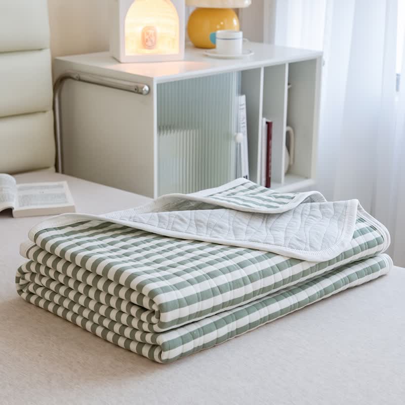 Blush Stripe Quilted Cotton Summer Quilt - Green - 79" × 91" - image 8