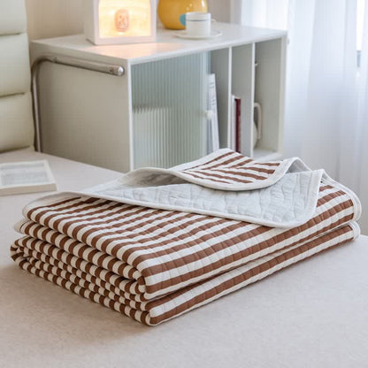 Blush Stripe Quilted Cotton Summer Quilt - Caramel - 79" × 91" - image 6