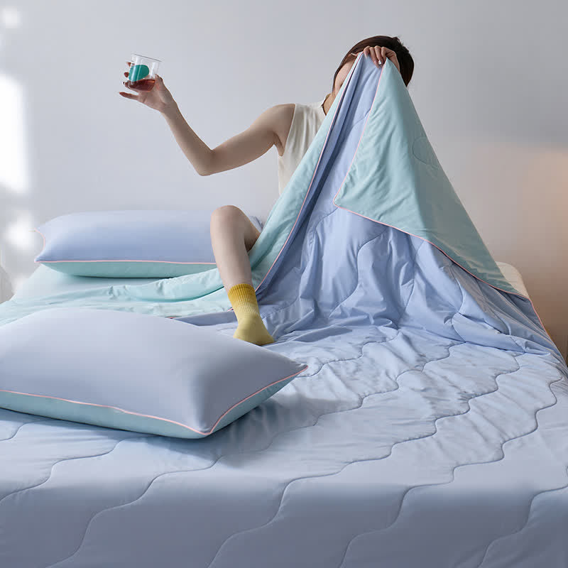 Double-Sided Cooling Lightweight Summer Comforter - Bright Blue - 79" × 91"  - image 0