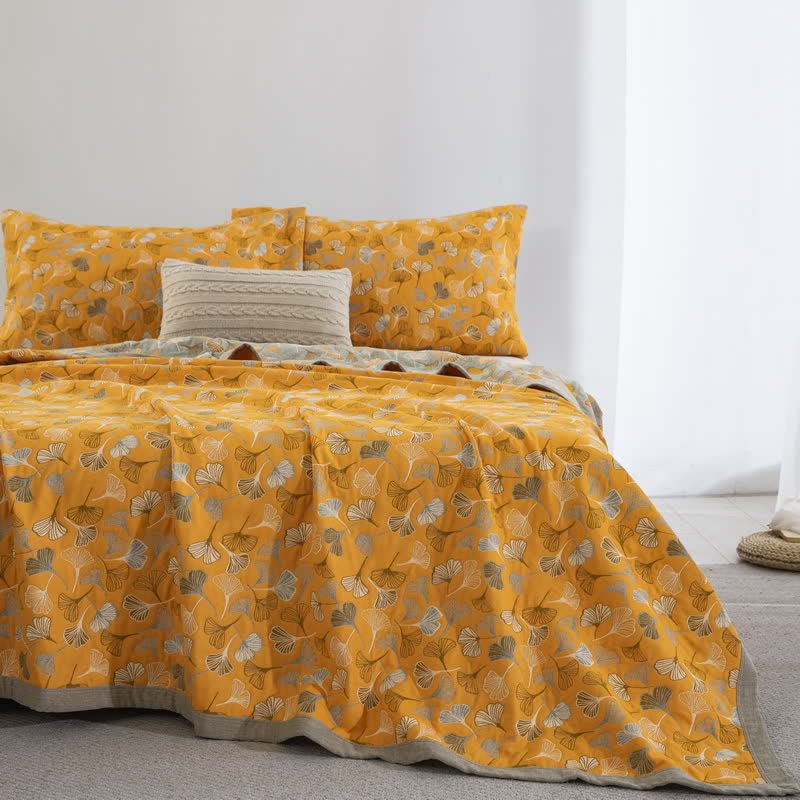 Golden Ginkgo Reversible Cotton Blanket - image 0