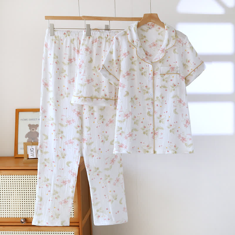 Cosy Floral 3-Piece Gauze Cotton Lounge Set - White - XL - image 0