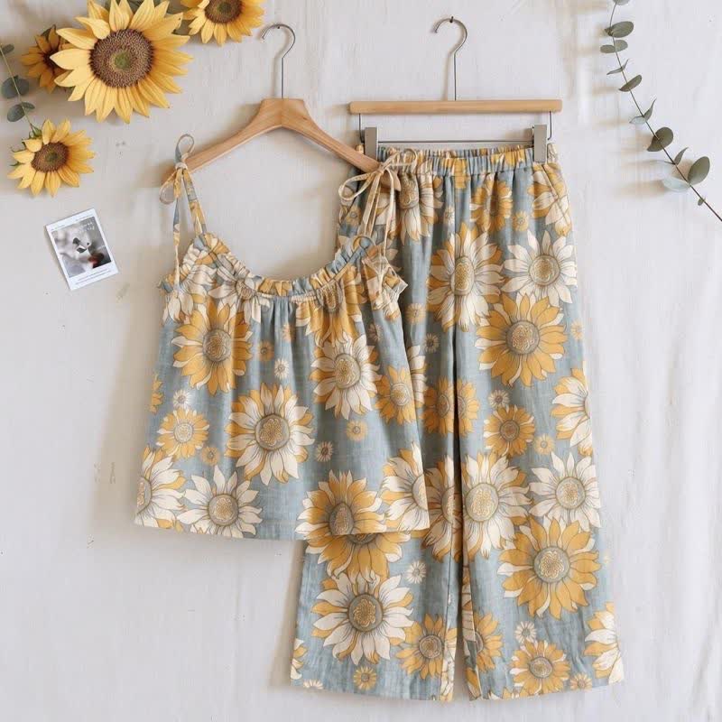 Sunflower Bloom Tie Strap Cami Loungewear Set - Grey - XL - image 5