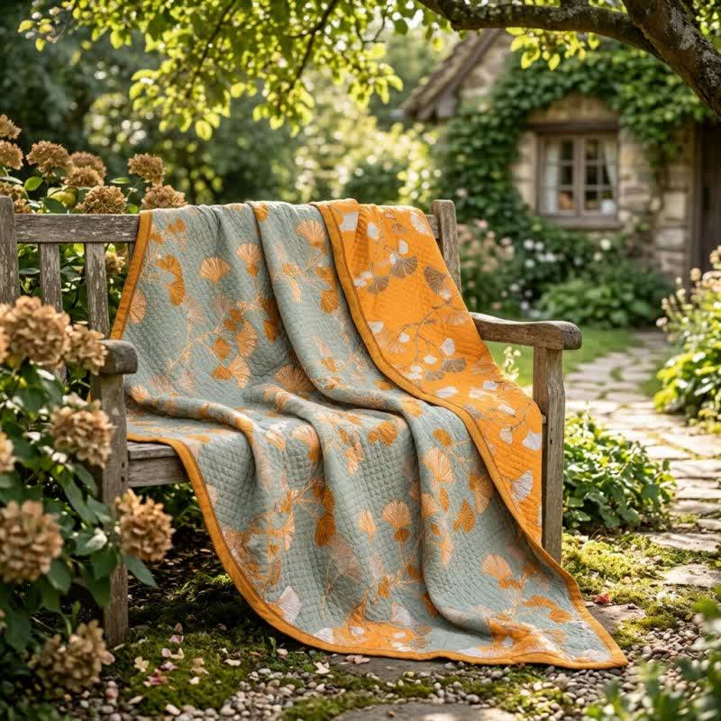 Reversible Ginkgo Botanical Quilted Blanket - image 4