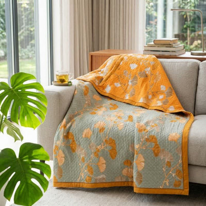 Reversible Ginkgo Botanical Quilted Blanket - image 2