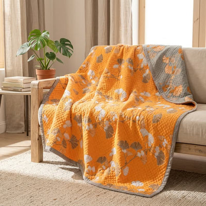 Reversible Ginkgo Botanical Quilted Blanket - image 8