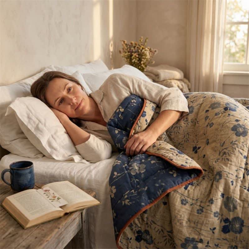 Reversible Blue Floral Cottage Quilt - image 3