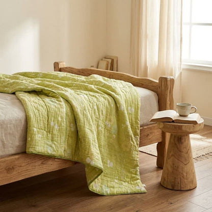Soft Green Floral Reversible Cotton Quilt - image 1
