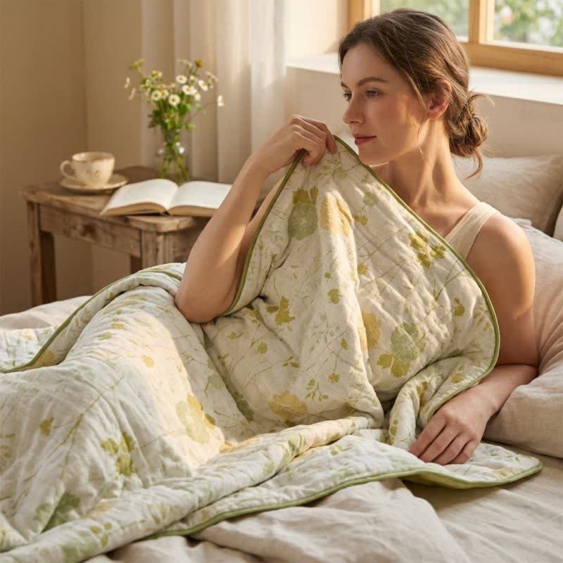Soft Green Floral Reversible Cotton Quilt - image 9