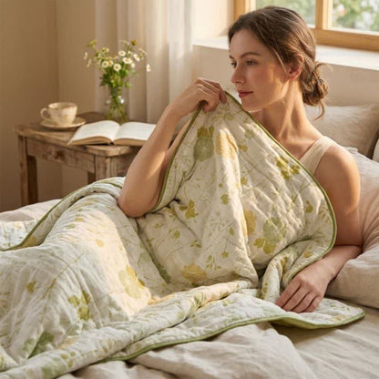 Soft Green Floral Reversible Cotton Quilt - image 9