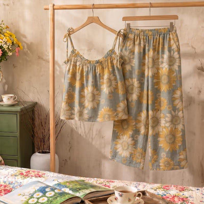 Sunflower Bloom Tie Strap Cami Loungewear Set - image 6