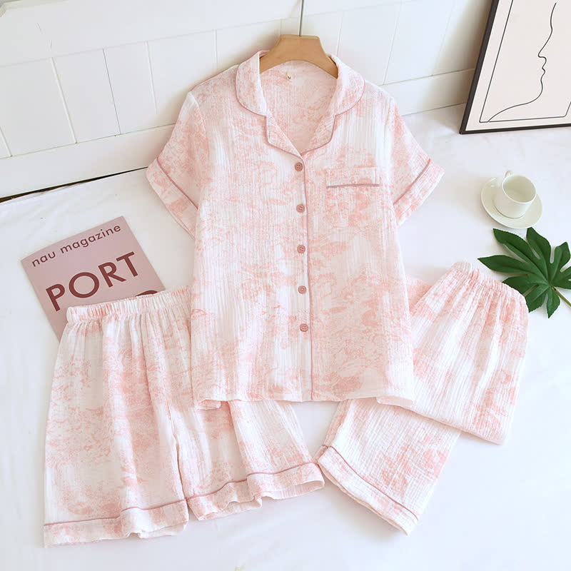 Watercolor 3-Piece Cotton Gauze Pajama Set - Pink - XL - image 2