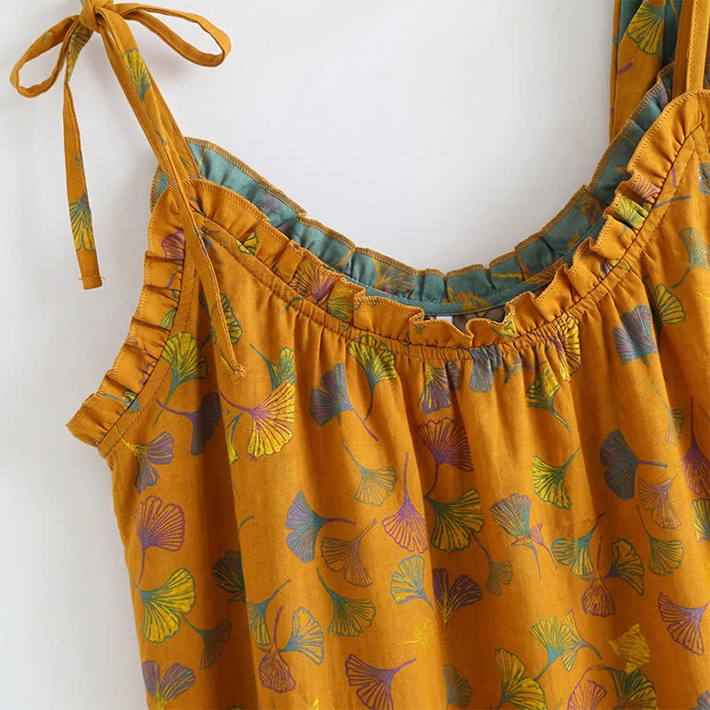 Ginkgo Leaf Print Tie-Shoulder Loungewear Set - image 4