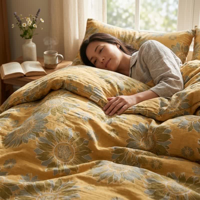 Vintage Sunflower Orange Cotton Bedding Set - image 5