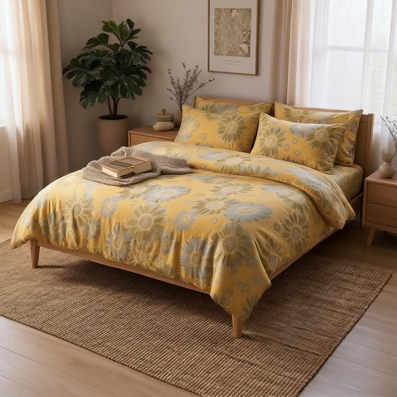 Vintage Sunflower Orange Cotton Bedding Set - image 2