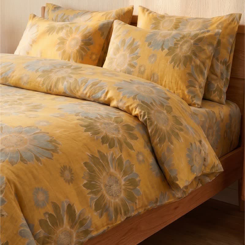 Vintage Sunflower Orange Cotton Bedding Set - image 1