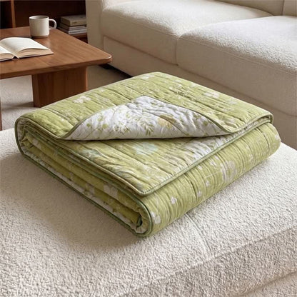 Soft Green Floral Reversible Cotton Quilt - image 4