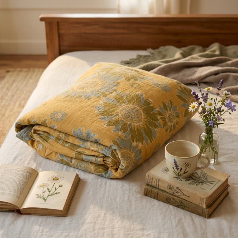 Vintage Orange Sunflower Cotton Blanket - Orange - 90" x 92" - image 0