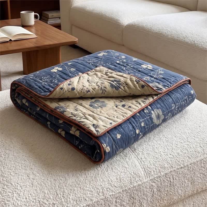 Reversible Blue Floral Cottage Quilt - Blue - King - image 0