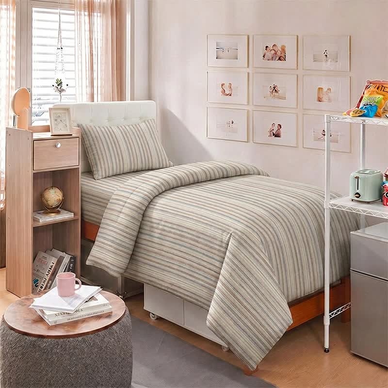 Minimalist Fine Stripe Neutral College Bedding Set - image 2