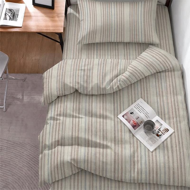 Minimalist Fine Stripe Neutral College Bedding Set - Twin XL - Grey Brown Stripe - 5-Piece Complete Set - image 0