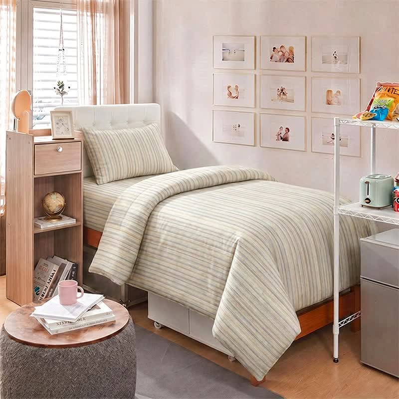 Minimalist Fine Stripe Neutral College Bedding Set - image 8