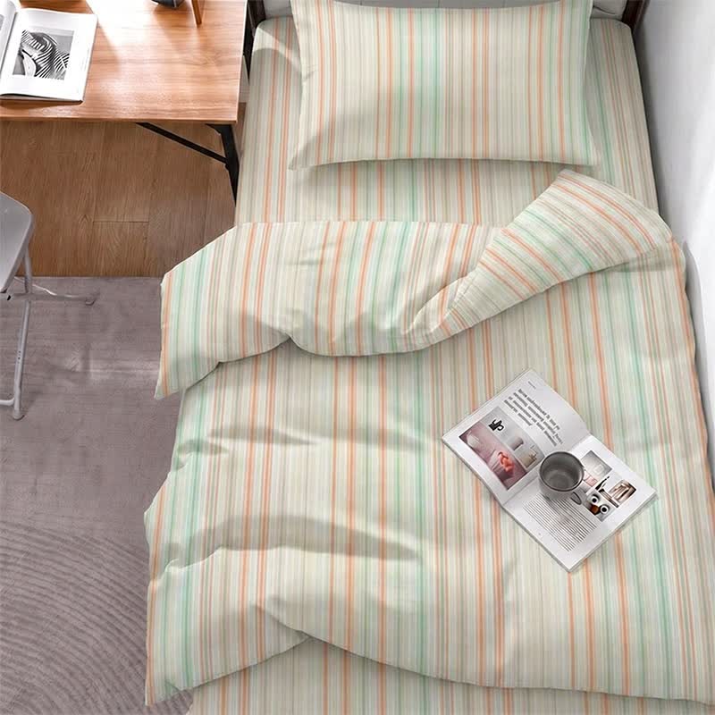 Pastel Pinstripe Minimalist Dorm Bedding Set - Twin XL - Orange Green Stripe - 5-Piece Complete Set - image 0